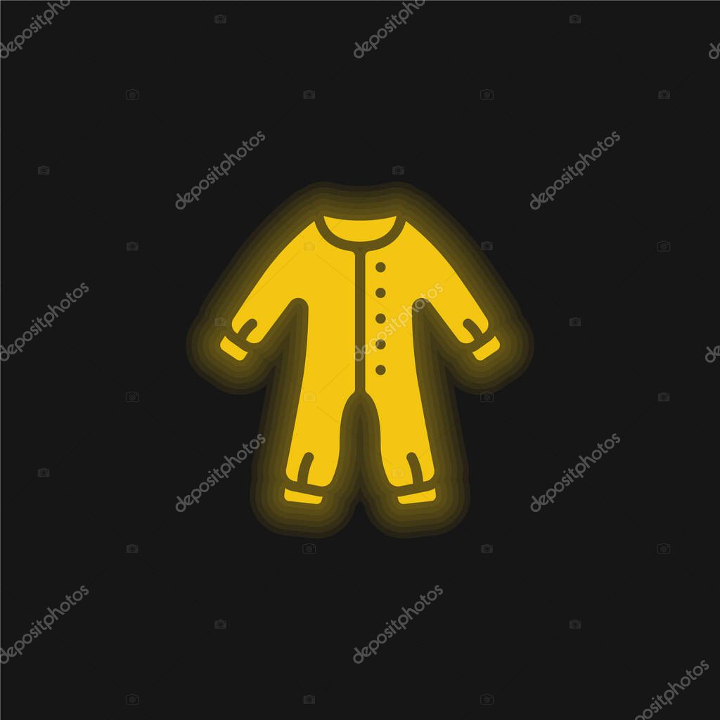 Baby Clothes yellow glowing neon icon