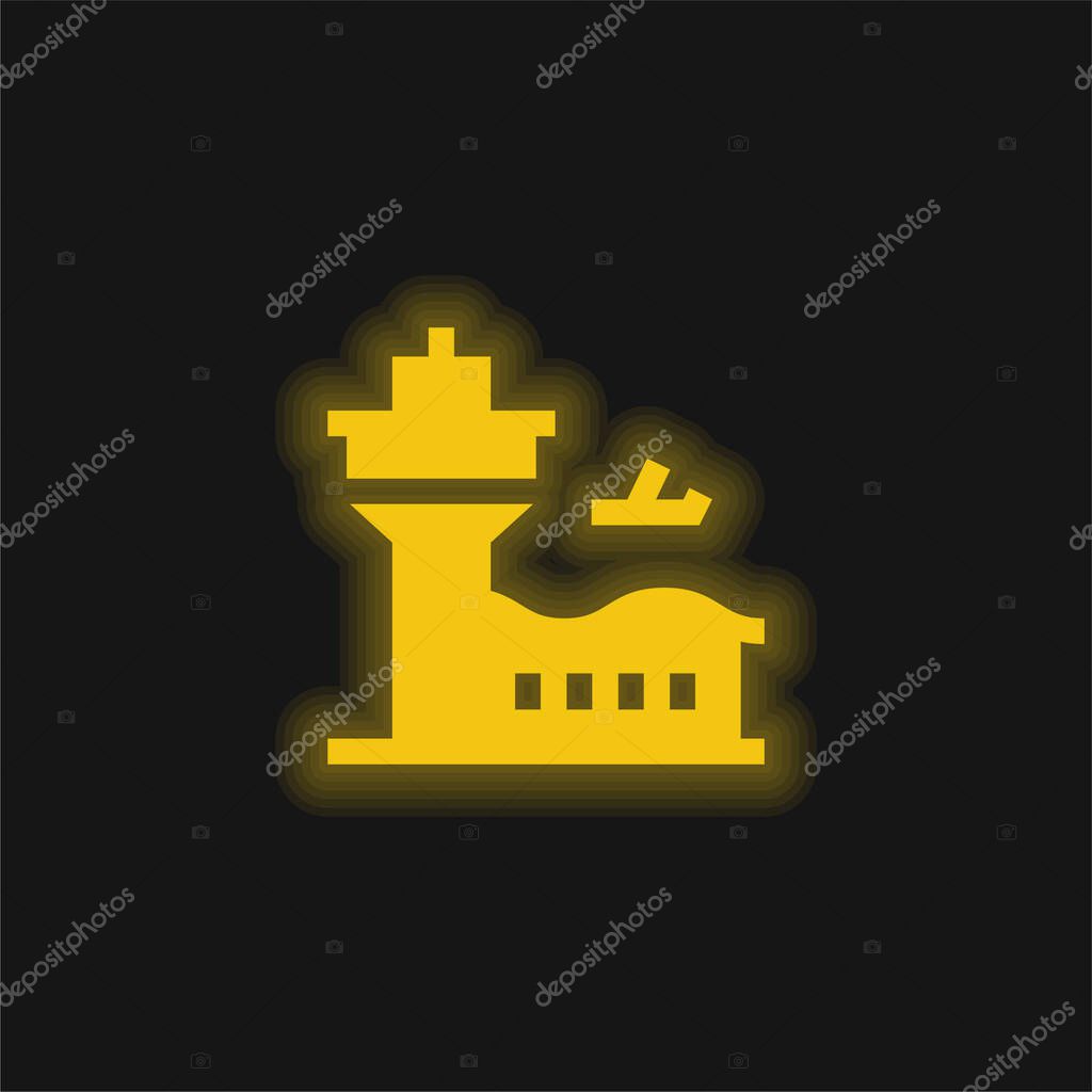 Airport yellow glowing neon icon