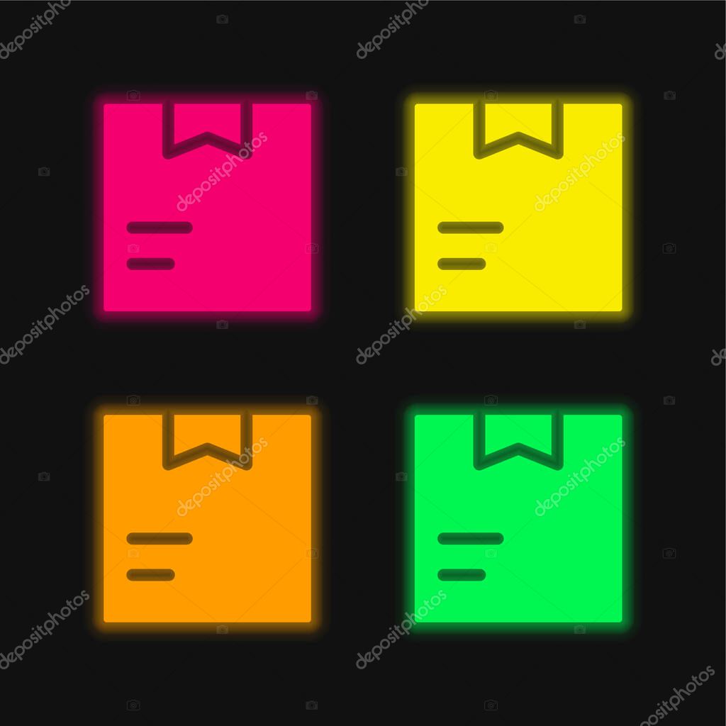 Box four color glowing neon vector icon