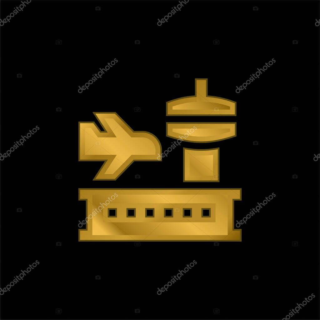 Airport gold plated metalic icon or logo vector