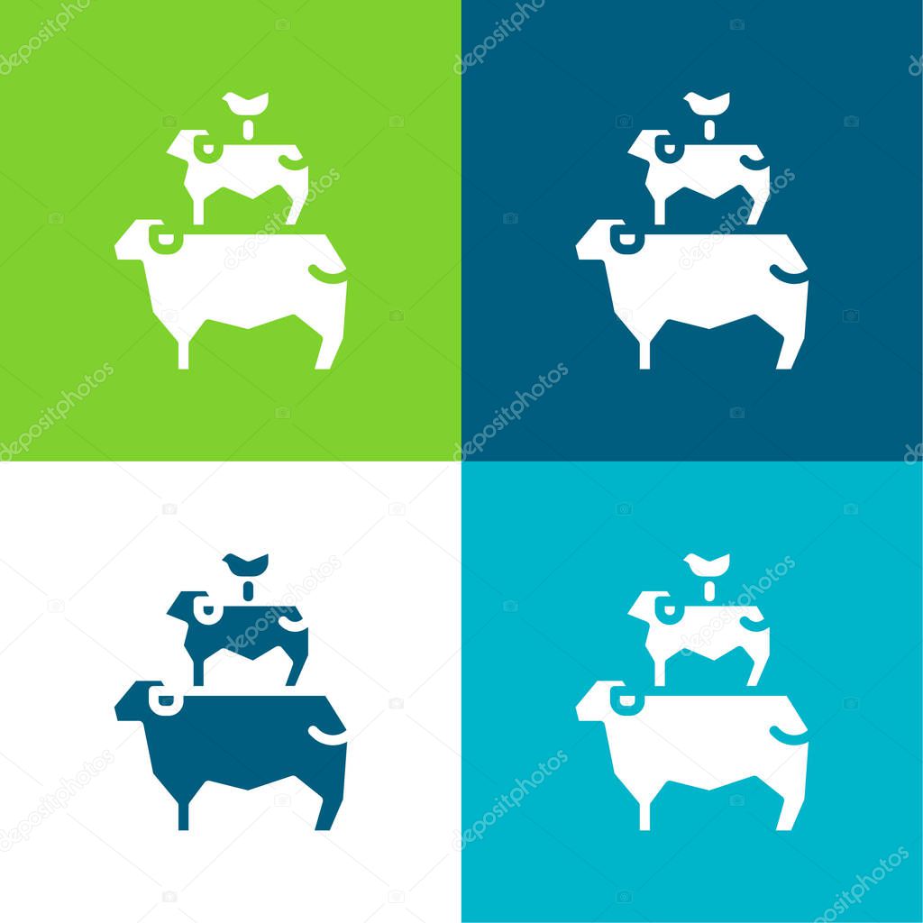 Animals Flat four color minimal icon set