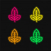 Bazalka čtyři barvy zářící neonový vektor ikona