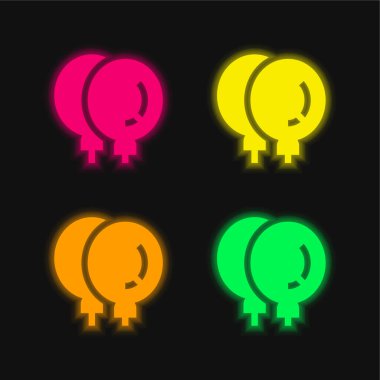 Dört renkli balonlar parlayan neon vektör simgesi