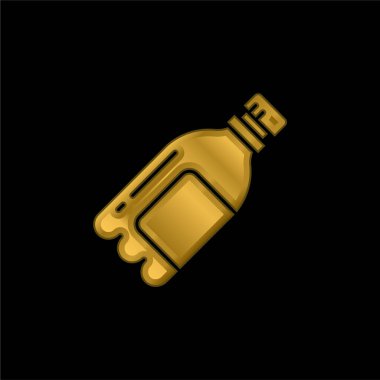 Şişe altın kaplama metalik simge veya logo vektörü