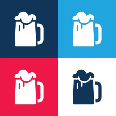 Beer blue and red four color minimal icon set clipart