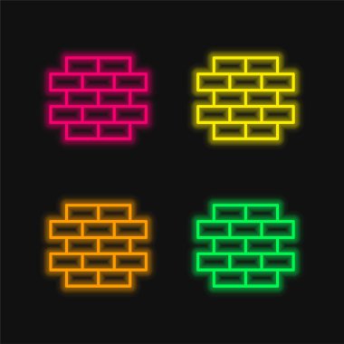 Brickwall dört renkli parlak neon vektör simgesi