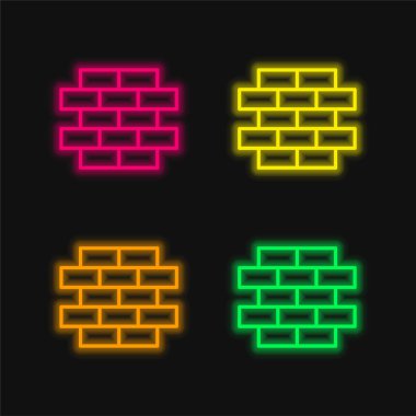 Brickwall four color glowing neon vector icon clipart