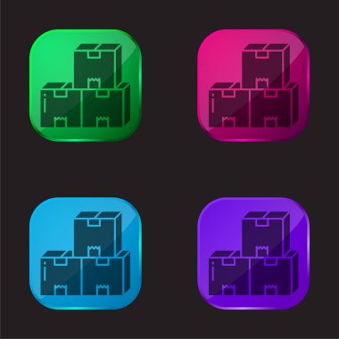 Dört renkli cam düğme simgesini kutular