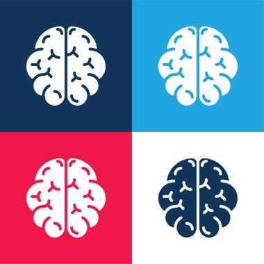 Beyin mavisi ve kırmızı dört renk minimal simge kümesi