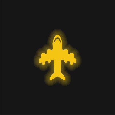 Aeroplane With Four Big Motors yellow glowing neon icon clipart