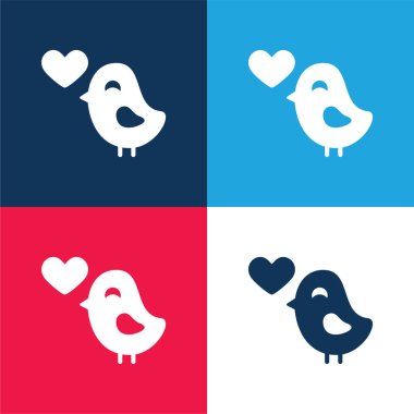 Bird In Love blue and red four color minimal icon set clipart