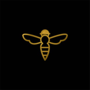 Sting Outline altın kaplama metalik simge veya logo vektörü ile arı