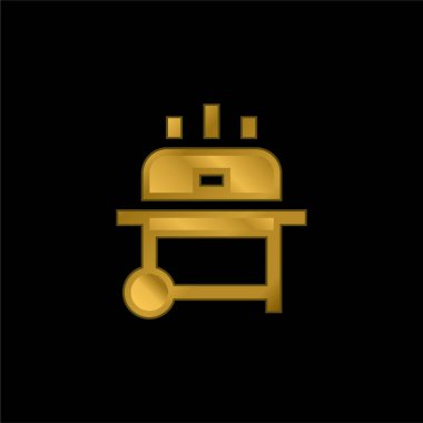 Bbq altın kaplama metalik simge veya logo vektörü