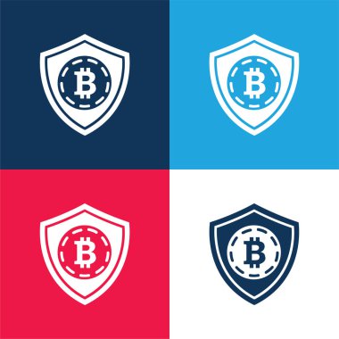 Bitcoin Güvenlik Kalkanı Sembolü Mavi ve kırmızı dört renk minimal simgesi