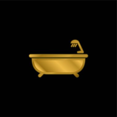 Bath Tub With Shower gold plated metalic icon or logo vector clipart
