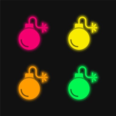 Bomba dört renk parlayan neon vektör simgesi