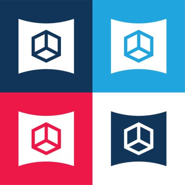 3d Mavi ve kırmızı dört renk minimal simgesi setini göster