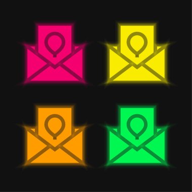 Doğum günü kartı dört renk parlayan neon vektör simgesi