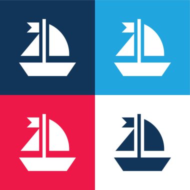 Boat blue and red four color minimal icon set clipart