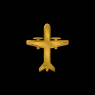 Pervaneli altın kaplama metalik simge veya logo vektörü olan uçak