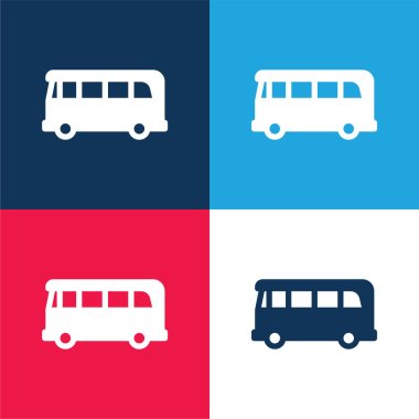 Havaalanı Otobüsü mavi ve kırmızı dört renk minimal simgesi seti