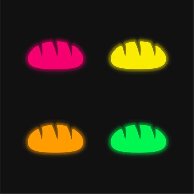 Bread Silhouette Side View four color glowing neon vector icon clipart