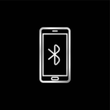 Bluetooth Sign On Phone Screen silver plated metallic icon clipart