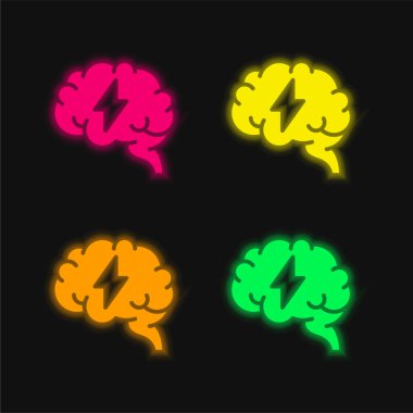 Beyin dört renk parlayan neon vektör simgesi