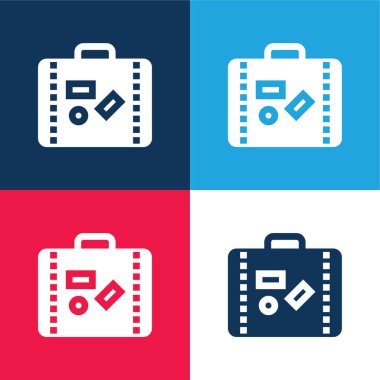 Evrak çantası mavi ve kırmızı dört renk minimal simge kümesi