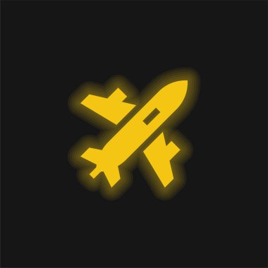 Uçak sarı parlayan neon simgesi
