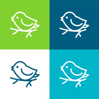 Bird On Branch Flat four color minimal icon set clipart
