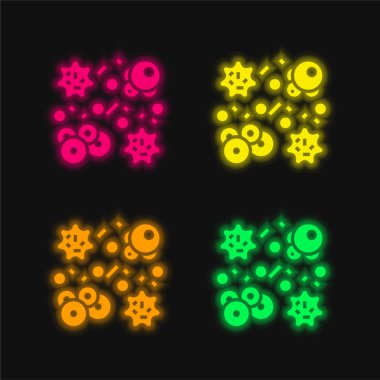 Bakteri dört renk parlayan neon vektör simgesi