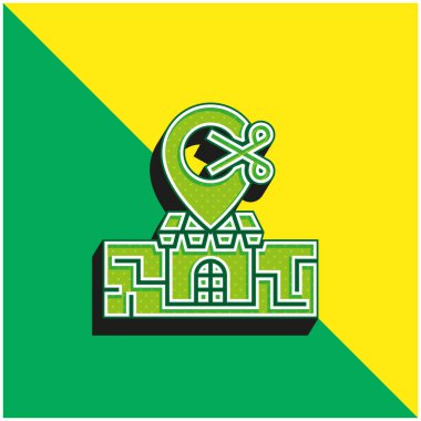 Berber Dükkanı Yeşil ve Sarı 3D vektör simgesi