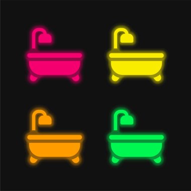 Küvet dört renk parlayan neon vektör simgesi