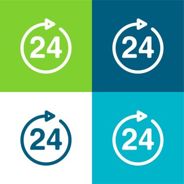 24 Hours Sign Flat four color minimal icon set clipart