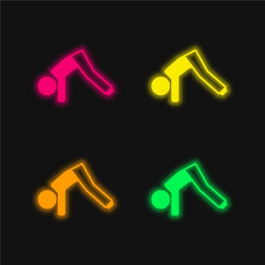 Yerdeki Çocuk Sokak Bacakları Dört Renkli Parlak neon vektör simgesi