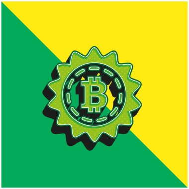 Bitcoin İndirimli Ticari Sembol Yeşil ve Sarı 3D vektör simgesi logosu