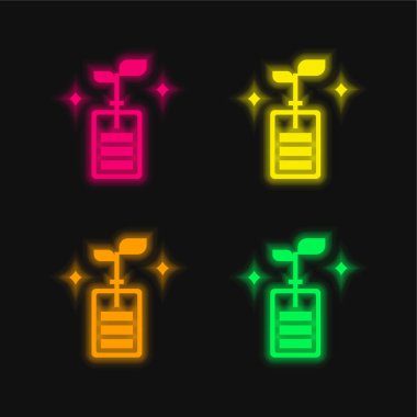 Pil dört renk parlayan neon vektör simgesi