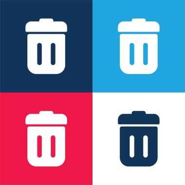 Bin With Lid blue and red four color minimal icon set clipart