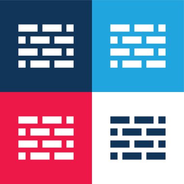 Tuğla duvar mavi ve kırmızı dört renk minimal simge kümesi