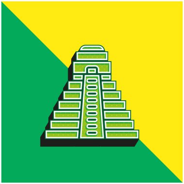 Aztec Pyramid Green and yellow modern 3d vector icon logo clipart