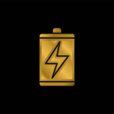 Pil şarj edilmiş altın kaplama metalik simge veya logo vektörü