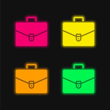 Evrak çantası dört renk parlayan neon vektör simgesi