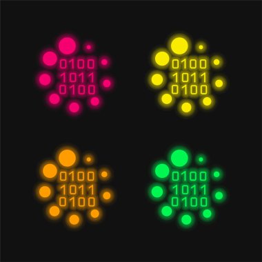 İkili Kod Yükleme Sembolü dört renkli neon vektör simgesi