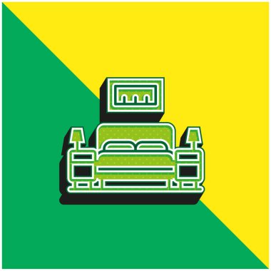 Yatak odası Yeşil ve sarı modern 3D vektör simgesi logosu