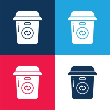 Çöp kutusu mavi ve kırmızı dört renk en küçük simge kümesi