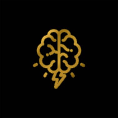 Beyin altın kaplamalı metalik simge veya logo vektörü