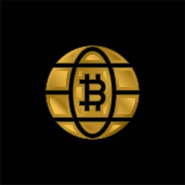 Bitcoin gold plated metalic icon or logo vector clipart