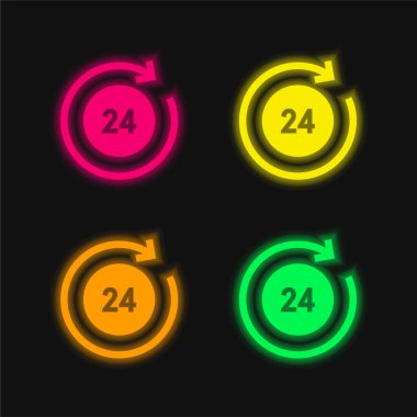 24 Saat Parlayan neon vektör simgesi