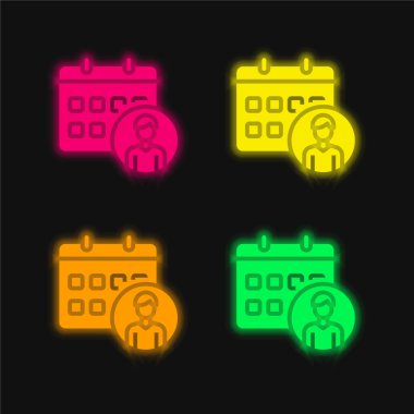 Randevu dört renk parlayan neon vektör simgesi